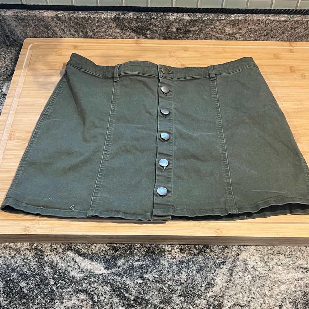 Forever 21 Army Green Button-Front Mini Skirt